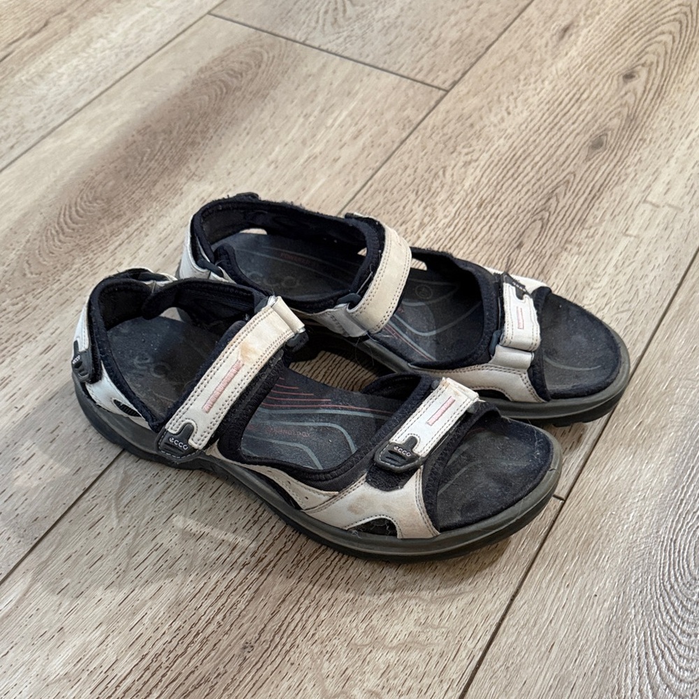 Ecco Women's Black and White Leather Sport Sandals